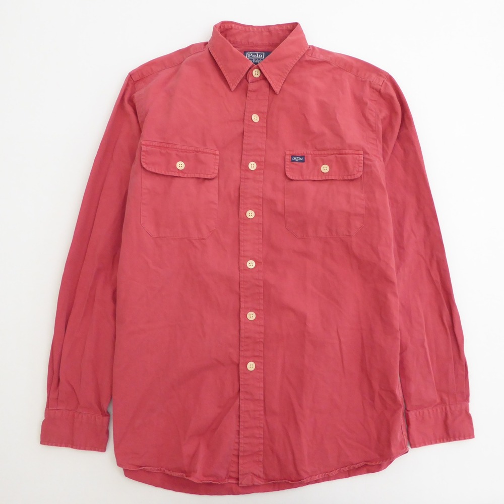 Polo Ralph Lauren Mens Button Up Shirt Salmon Red Workwear Utility Pocket Medium - Picture 2 of 9